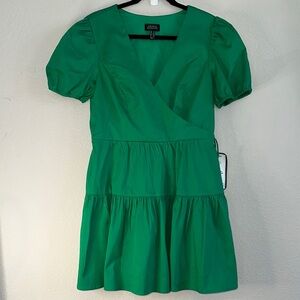 Adrianna‎ Papell Green Wrap Mini Dress with Puff Sleeves
